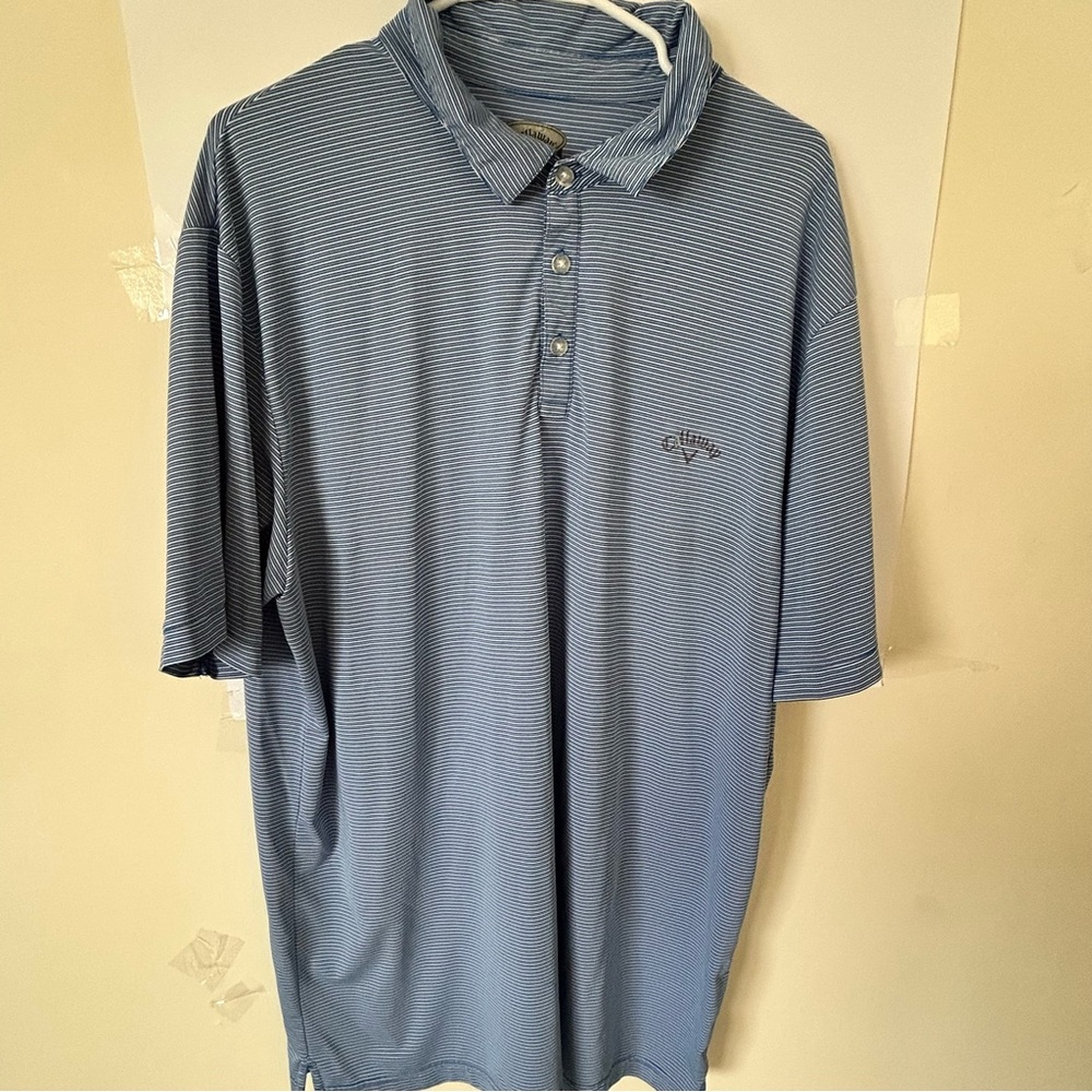 Callaway Golf Polo Shirt XXL Blue Stripe Short Sleeve Performance Stretch